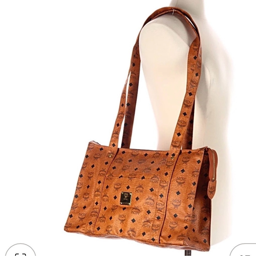 Vintage MCM Cognac Visetos Shoulder Tote Bag Made in Germany - Picture 10 of 11